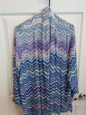 Ruby Rd. Blue Purple Chevron Open-Front Cardigan